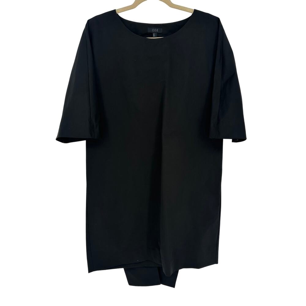 COS Black Shift Dress Bow Tie Back Short Sleeve Minimalist LBD Party Womens 10